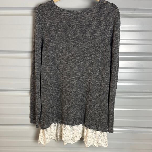 Apt. 9 Gray and White Crew Neck Sweater with Lace Hem - Picture 8 of 8